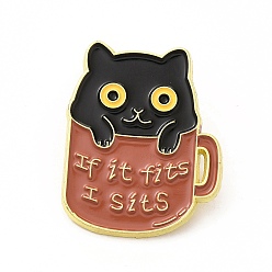 Tableware Cat with Word Enamel Pin, Golden Alloy Brooch for Backpack Clothes, Tableware, 30x24x1.5mm