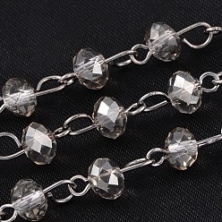 Светло-серый Ручной работы из стекла бисерные цепочки для ожерелья браслеты решений, с бронзовым тоном латуни, несварные, светло-серый, 39.3 дюйм, около 92 шт / нитка