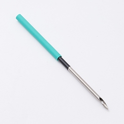 Cyan Alloy Embroidery Punch Needle Tools, with Rubber Handle, for DIY Craft Stitching Applique Embellishment, Cyan, 102x3~4mm, Hole: 2mm