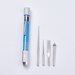 Mixed Color Hole Reamer Burr Jewelry Woodworking Tools, Manual Tool, 4pcs Diamond Coated Bead Reamer Head + Holder For DIY Jewelry Making, Mixed Color, 11.5x1.2cm