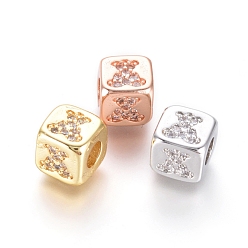 Mixed Color Brass Beads, with Micro Pave Cubic Zirconia, Cube with Bear, Clear, Mixed Color, 6x6x6mm, Hole: 3mm