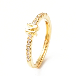 Letter N Clear Cubic Zirconia Initial Letter Adjustable Ring, Golden Brass Jewelry for Women, Letter.N, Inner Diameter: 18mm