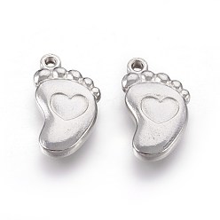 Stainless Steel Color 201 Stainless Steel Pendants, Baby Feet, Stainless Steel Color, 17x9.5x3mm, Hole: 1.2mm