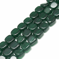 Dark Green Natural White Jade Beads Strands, Dyed, Square, Dark Green, 13.5~14x13.5~14x7.5~8mm, Hole: 1mm, about 27~28pcs/Strand, 14.56 inch