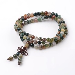 Indian Agate 3 Loops Natural Indian Agate Beaded Wrap Bracelets, 620~660mm