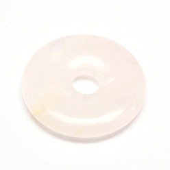 Rose Quartz Natural Rose Quartz Pendants, Donut/Pi Disc, 25x3.5~4mm, Hole: 6mm