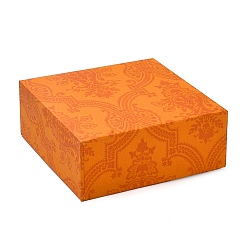 Dark Orange Square Flower Print Cardboard Bracelet Box, Jewelry Storage Case with Velvet Sponge Inside, for Bracelet, Dark Orange, 9.1x9.1x3.65cm