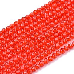 Rouge Orange Chapelets de perles en verre, imitation quartz, facette, ronde, rouge-orange, 2mm, Trou: 0.5mm, Environ 175 pcs/chapelet, 14.9 pouce (38 cm)