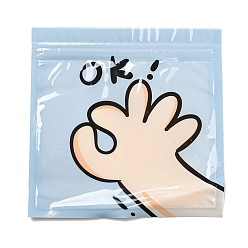 Light Sky Blue Square Plastic Packaging Zip Lock Bags, with Cartoon Hand Pattern, Top Self Seal Pouches, Light Sky Blue, 13.3x13.5x0.15cm, Unilateral Thickness: 2.5 Mil(0.065mm)