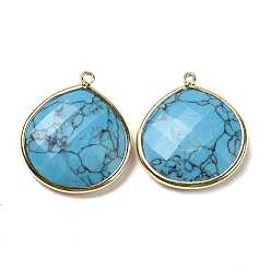 Synthetic Turquoise Synthetic Turquoise Pendants, with Golden Brass Edge, Faceted, Dyed, Teardrop, 28x25x6mm, Hole: 1.6mm