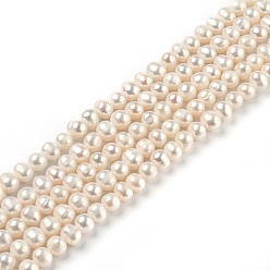 Bisque Natural Cultured Freshwater Pearl Beads Strands, Round, Bisque, 6~7x6~8mm, Hole: 0.6mm, about 53~55pcs/strand, 13.98 inch(35.5cm)