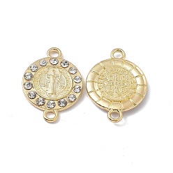 Golden Religion Alloy Crystal Rhinestone Connector Charms, Flat Round Links with Saint, Golden, 27x19x3mm, Hole: 2.2mm