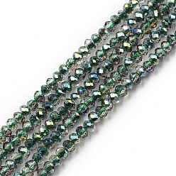Sea Green Electroplate Glass Beads Strands, Full Rainbow Plated, Faceted, Rondelle, Sea Green, 2~2.3x1.7~1.9mm, Hole: 0.3mm, about 208~214pcs/strand, 14.06~14.33''(35.7~36.4cm)