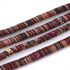 Colorful Ethnic Style Cloth Cords, with Cotton Cord Inside, Sienna, 6.5~7x5mm, about 109.36 yards(100m)/bundle