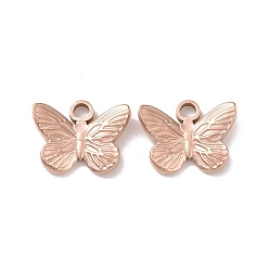 Rose Gold Ion Plating(IP) 304 Stainless Steel Charms, Butterfly, Rose Gold, 12x15x3mm, Hole: 2mm