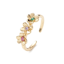 Настоящее золото 16K Кольцо-манжета с разноцветным кубическим цирконием в виде цветка, открытые кольца для женщин, реальный 16 k позолоченный, 1.7 мм, внутренний диаметр: 18 мм