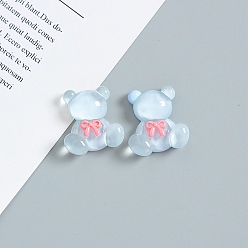 Light Sky Blue Opaque Resin Cabochons, Bear with Bowknot, Light Sky Blue, 25x23mm