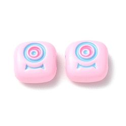 Pink Perles d'émail en alliage peintes à la bombe, carré avec oeil, rose, 10x10x4mm, Trou: 1.8mm