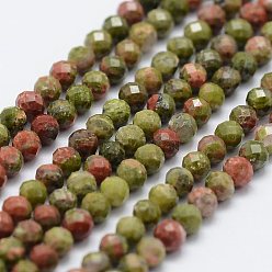 Unakita Perlas naturales unakite hebras, facetados, rondo, 2~2.5 mm, agujero: 0.5 mm, sobre 155 unidades / cadena, 14.9 pulgada (38 cm)