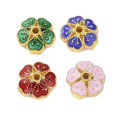 Mixed Color Alloy Enamel Bead Caps, Cadmium Free & Lead Free, Long-Lasting Plated, Golden, Flower, Mixed Color, 9.5x3mm, Hole: 1.2mm