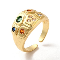 Настоящее золото 18K Красочное открытое кольцо-манжета с геометрией кубического циркония, ионное покрытие (ip) латунное широкое кольцо для женщин, реальный 18 k позолоченный, размер США 7 (17.3 мм)