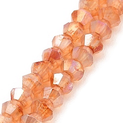 Coral Imitation Jade Glass Beads Strands, AB Color Plated, Faceted, Bicone, Coral, 4.5x4mm, Hole: 1mm, about 89~100pcs/strand, 13.31''~14.25''(33.8~36.2cm)