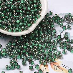 Light Green Transparent Inside Colours Glass Seed Beads, Half Plated, Round Hole, Round, Light Green, 4x3mm, Hole: 1.2mm, 7650pcs/pound