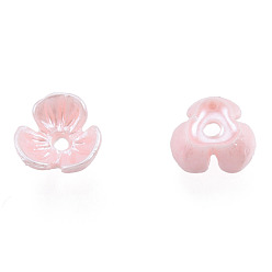 Pink Resin Imitation Pearl Bead Caps, 3-Petal, Flower, Pink, 6x6x3mm, Hole: 1mm
