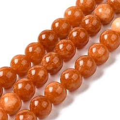 Dark Orange Natural Dyed Jade Beads Strands, Round, Dark Orange, 10~10.5mm in diameter, Hole: 1mm, about 37pcs/strand, 14.76''~14.80''(37.5~37.6cm)