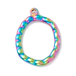 Rainbow Color Ion Plating(IP) 304 Stainless Steel Pendants, Oval, Rainbow Color, 28x20.5x2.5mm, Hole: 1.6mm