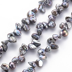 Gray Natural Keshi Pearl Beads Strands, Cultured Freshwater Pearl, Dyed, Nuggets, Gray, 6~15x4~8x2~5mm, Hole: 0.5mm, about 80~84pcs/strand, 14.96 inch(38cm)