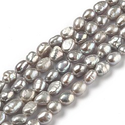 Gray Natural Cultured Freshwater Pearl Beads Strands, Two Sides Polished, Dyed, Gray, 6~8x5.5~6.5mm, Hole: 0.6mm, about 45pcs/strand, 14.37 inch(36.5cm)