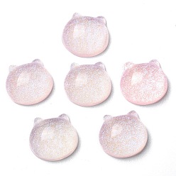 Pink Translucent Resin Cabochons, Glitter Bear Heads, Pink, 14x15x6.5mm