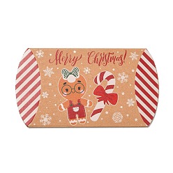 FireBrick Christmas Theme Cardboard Candy Pillow Boxes, Cartoon Candy Cane Candy Snack Gift Box, FireBrick, Fold: 7.3x11.9x2.6cm