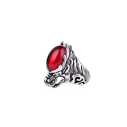 Красный Регулируемое кольцо на палец из смолы, Кольцо на палец из антикварного серебряного сплава дракона, красные, широк: 20~45 мм