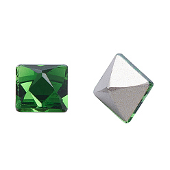 Fern Green K9 Glass Rhinestone Cabochons, Pointed Back & Back Plated, Faceted, Square, Fern Green, 8x8x8mm