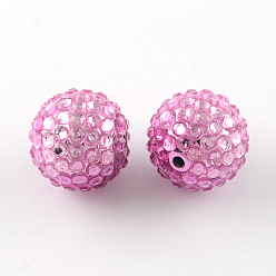 Rose Nacré Strass résine transparente est diplômé perles, avec des perles rondes acrylique uv de placage à l'intérieur, perle rose, 20mm, Trou: 2~2.5mm