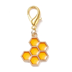 Golden Alloy Enamel Honeycomb Pendant Decorations, Lobster Clasp Charms, Clip-on Charms, for Keychain, Purse, Backpack Ornament, Golden, 38mm