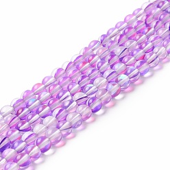 Blue Violet Synthetic Moonstone Beads Strands, Round, Blue Violet, 6mm, Hole: 0.8mm, about 63pcs/strand, 14.57''~15.55''(37~39.5cm)