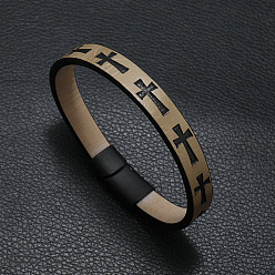 Verge D'or Pâle Bracelet cordon plat en simili cuir croix, verge d'or pale, 8-1/4 pouce (21 cm)