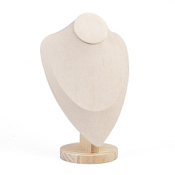 Linen Necklace Bust Display Stand, with Wooden Base, Microfibre, 19x30.9cm