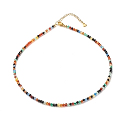 Natural Agate Natural Agate Beaded Necklaces for Women, with 304 Stainless Steel Lobster Claw Clasps, Round, 18.31 inch(46.5cm), Beads: 2.5~3.5mm