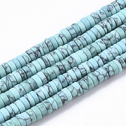 Turquoise Synthetic Turquoise Beads Strands, Dyed, Heishi Beads, Disc, Turquoise, 4x1~2mm, Hole: 0.7mm, about 195~213pcs/strand, 14.96 inch~15.31 inch(38~38.9cm)