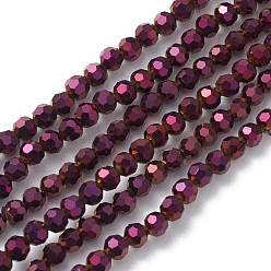 Фиолетовый Стеклянные бусины с гальваническим покрытием , граненые, рондель, фиолетовые, 4x4 мм, отверстие : 0.9 мм, около 95 шт / нитка, 14.41'' (36.6 см)
