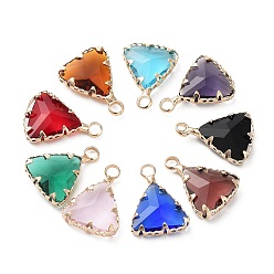 Mixed Color Brass and K9 Glass Pendants, Triangle Charms, Mixed Color, 17x12.5x4mm, Hole: 2.5mm