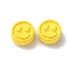 Gold Spray Painted Alloy Beads, Flat Round with Smiling Face, Gold, 7.5x4mm, Hole: 2mm
