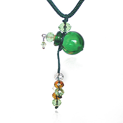Green Lampwork Perfume Bottle Pendant Necklace with Polyester Chains and Plastic Dropper, Green, 11.42~14.96 inch(29~38cm)