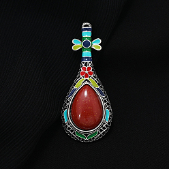 Goldstone Synthetic Goldstone Musical Instrument Pipa Brooch with Enamel, Platinum Alloy Lapel Pin for Women, 65x27mm