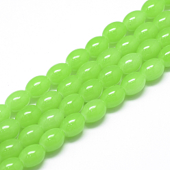 Lime Vert Cuisson perles de verre peintes brins, ovale, jade d'imitation, lime green, 8~8.5x6~6.5mm, Trou: 1.5mm, Environ 96 pcs/chapelet, 32.2 pouce