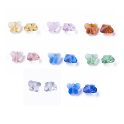 Color mezclado Perlas de vidrio transparentes, facetados, mariposa, color mezclado, 6.5x8x5.5 mm, agujero: 1 mm